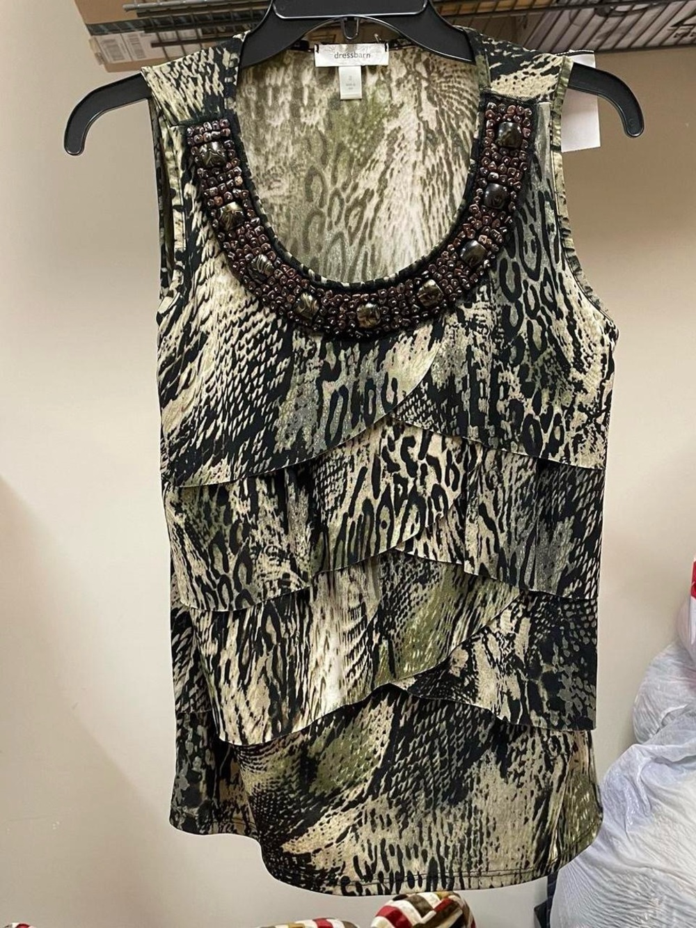 Size S small Effy stonem themed snake print green tank shirt.